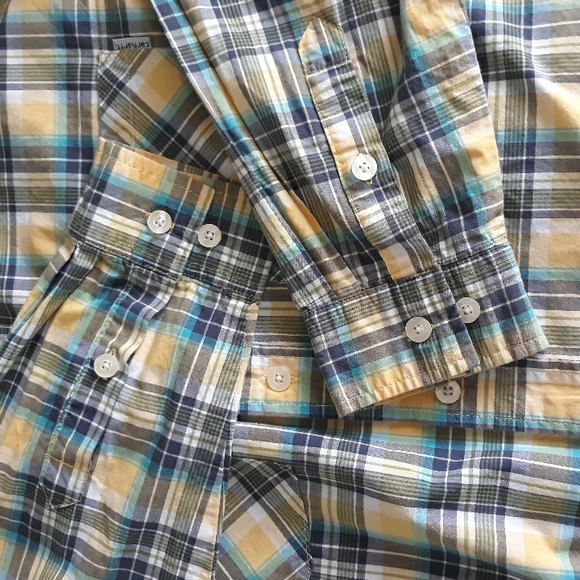 Carhartt men button up shirt long sleeve yellow plaid cotton size Large - Picture 8 of 11
